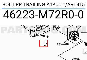 Suzuki 46223M72R00 BOLT,RR TRAILING A1K###/ARL415
