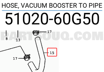 Suzuki 5102060G50 HOSE, VACUUM BOOSTER TO PIPE