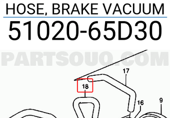 Suzuki 5102065D30 HOSE, BRAKE VACUUM