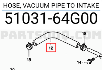 Suzuki 5103164G00 HOSE, VACUUM PIPE TO INTAKE