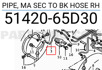 Suzuki 5142065D30 PIPE, MA SEC TO BK HOSE RH