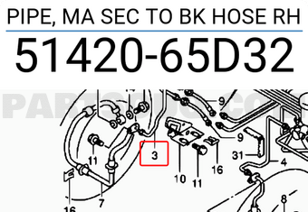 Suzuki 5142065D32 PIPE, MA SEC TO BK HOSE RH