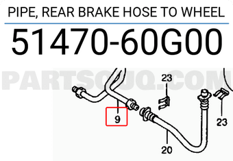 Suzuki 5147060G00 PIPE, REAR BRAKE HOSE TO WHEEL