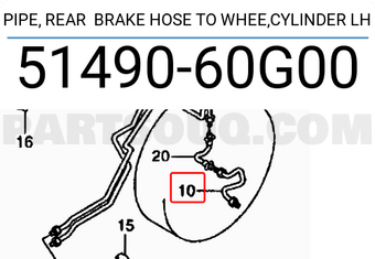 Suzuki 5149060G00 PIPE, REAR BRAKE HOSE TO WHEE,CYLINDER LH