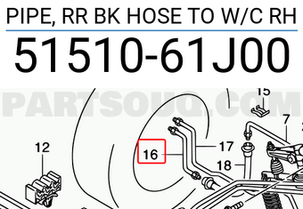 Suzuki 5151061J00 PIPE, RR BK HOSE TO W/C RH