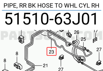 Suzuki 5151063J01 PIPE, RR BK HOSE TO WHL CYL RH