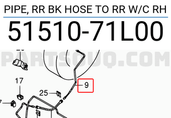 Suzuki 5151071L00 PIPE, RR BK HOSE TO RR W/C RH