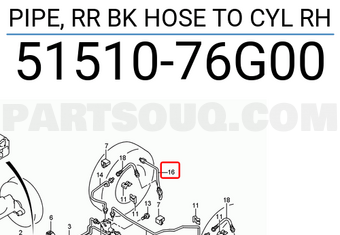 Suzuki 5151076G00 PIPE, RR BK HOSE TO CYL RH