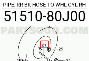 Suzuki 5151080J00 PIPE, RR BK HOSE TO WHL CYL RH