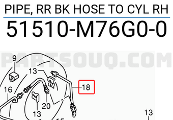 Suzuki 51510M76G00 PIPE, RR BK HOSE TO CYL RH