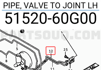Suzuki 5152060G00 PIPE, VALVE TO JOINT LH