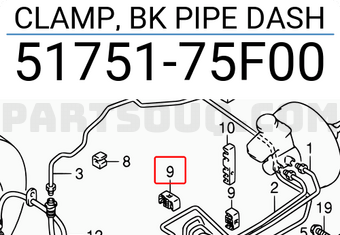 Suzuki 5175175F00 CLAMP, BK PIPE DASH