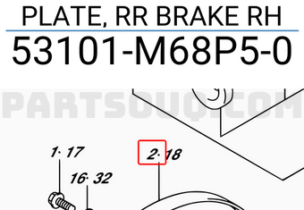 Suzuki 53101M68P50 PLATE, RR BRAKE RH