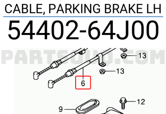 Suzuki 5440264J00 CABLE, PARKING BRAKE LH