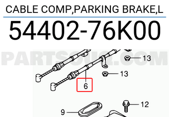 Suzuki 5440276K00 CABLE COMP,PARKING BRAKE,L