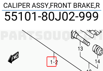 Suzuki 5510180J02999 CALIPER ASSY,FRONT BRAKE,R