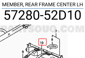 Suzuki 5728052D10 MEMBER, REAR FRAME CENTER LH