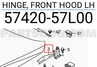 Suzuki 5742057L00 HINGE, FRONT HOOD LH