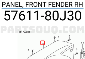 Suzuki 5761180J30 PANEL, FRONT FENDER RH
