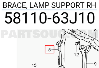 Suzuki 5811063J10 BRACE, LAMP SUPPORT RH