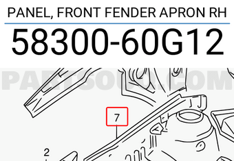 Suzuki 5830060G12 PANEL, FRONT FENDER APRON RH