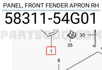 Suzuki 5831154G01 PANEL, FRONT FENDER APRON RH
