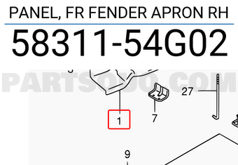 Suzuki 5831154G02 PANEL, FR FENDER APRON RH