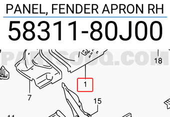 Suzuki 5831180J00 PANEL, FENDER APRON RH