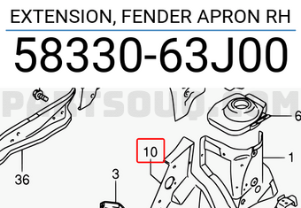 Suzuki 5833063J00 EXTENSION, FENDER APRON RH