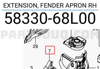 Suzuki 5833068L00 EXTENSION, FENDER APRON RH
