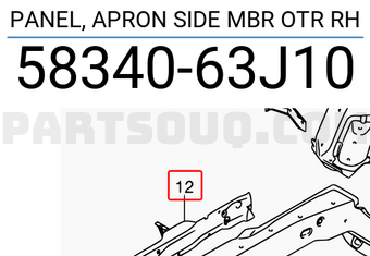 Suzuki 5834063J10 PANEL, APRON SIDE MBR OTR RH