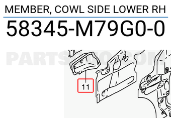 Suzuki 58345M79G00 MEMBER, COWL SIDE LOWER RH
