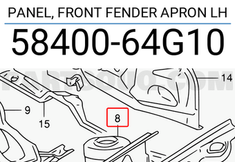 Suzuki 5840064G10 PANEL, FRONT FENDER APRON LH