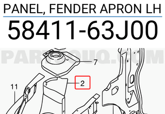 Suzuki 5841163J00 PANEL, FENDER APRON LH