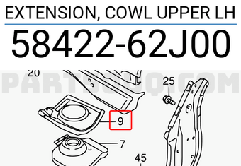 Suzuki 5842262J00 EXTENSION, COWL UPPER LH