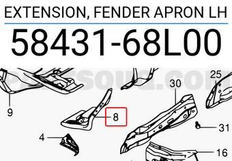 Suzuki 5843168L00 EXTENSION, FENDER APRON LH