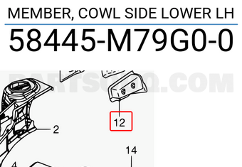 Suzuki 58445M79G00 MEMBER, COWL SIDE LOWER LH