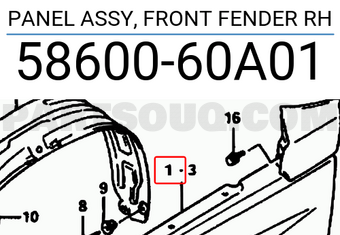 Suzuki 5860060A01 PANEL ASSY, FRONT FENDER RH