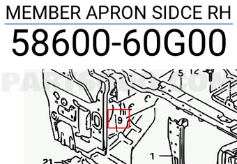 Suzuki 5860060G00 MEMBER APRON SIDCE RH