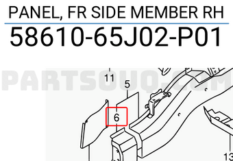Suzuki 5861065J02P01 PANEL, FR SIDE MEMBER RH