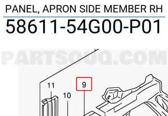 Suzuki 5861154G00P01 PANEL, APRON SIDE MEMBER RH