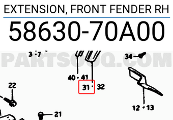 Suzuki 5863070A00 EXTENSION, FRONT FENDER RH