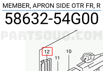 Suzuki 5863254G00 MEMBER, APRON SIDE OTR FR, R