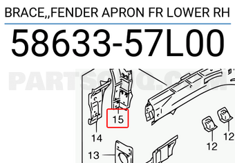 Suzuki 5863357L00 BRACE,,FENDER APRON FR LOWER RH