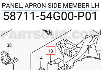 Suzuki 5871154G00P01 PANEL, APRON SIDE MEMBER LH
