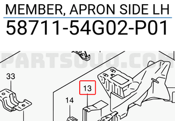 Suzuki 5871154G02P01 MEMBER, APRON SIDE LH