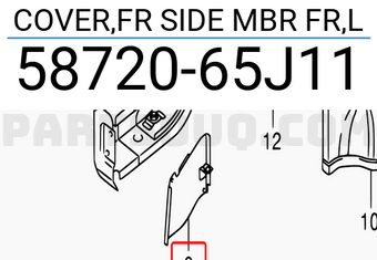 Suzuki 5872065J11 COVER,FR SIDE MBR FR,L