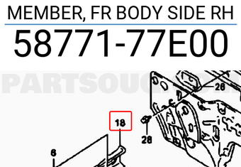 Suzuki 5877177E00 MEMBER, FR BODY SIDE RH