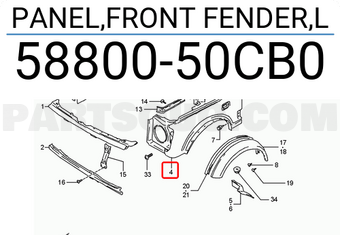 Suzuki 5880050CB0 PANEL,FRONT FENDER,L