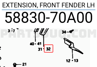Suzuki 5883070A00 EXTENSION, FRONT FENDER LH